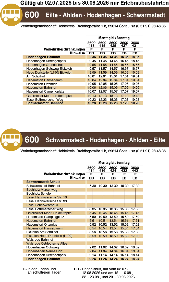 Erlebnisbus 2026 Fahrplan