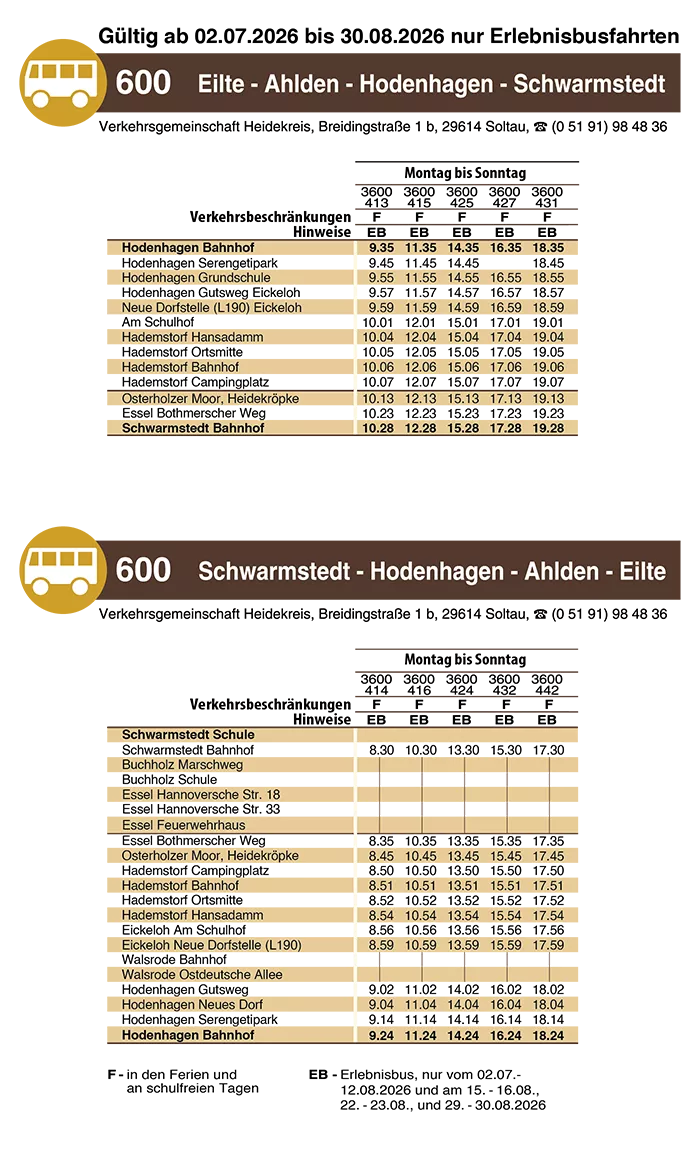 Erlebnisbus 2026 Fahrplan